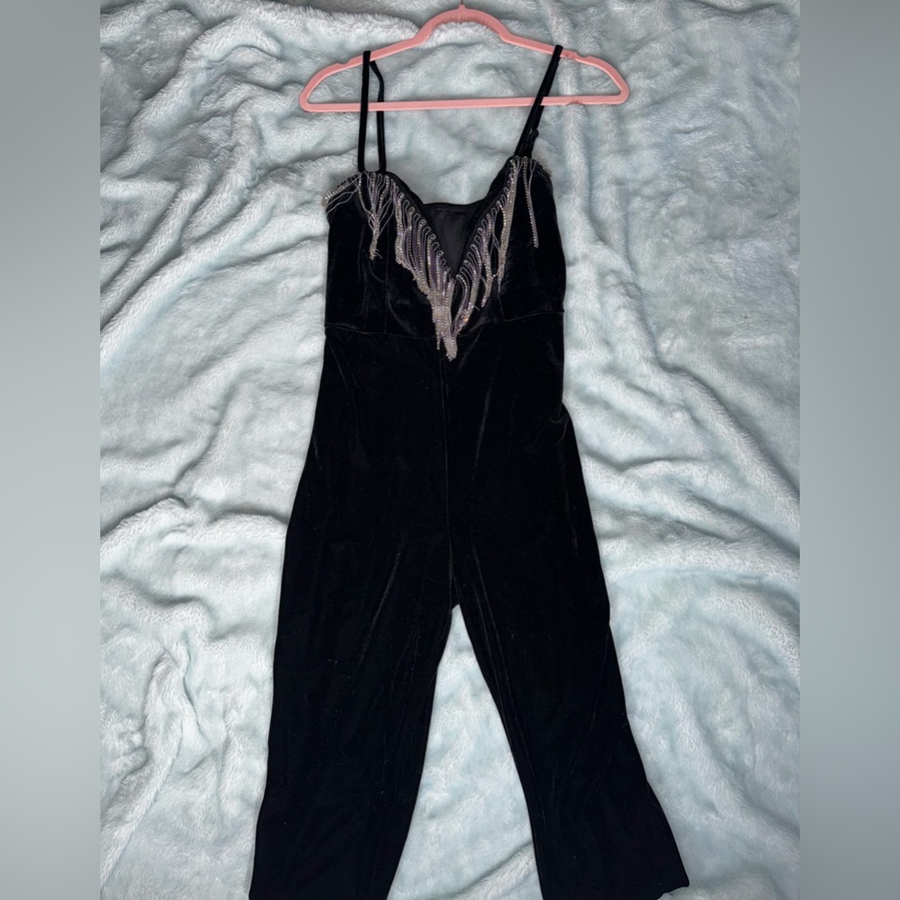 Black Tassle Velvety Romper